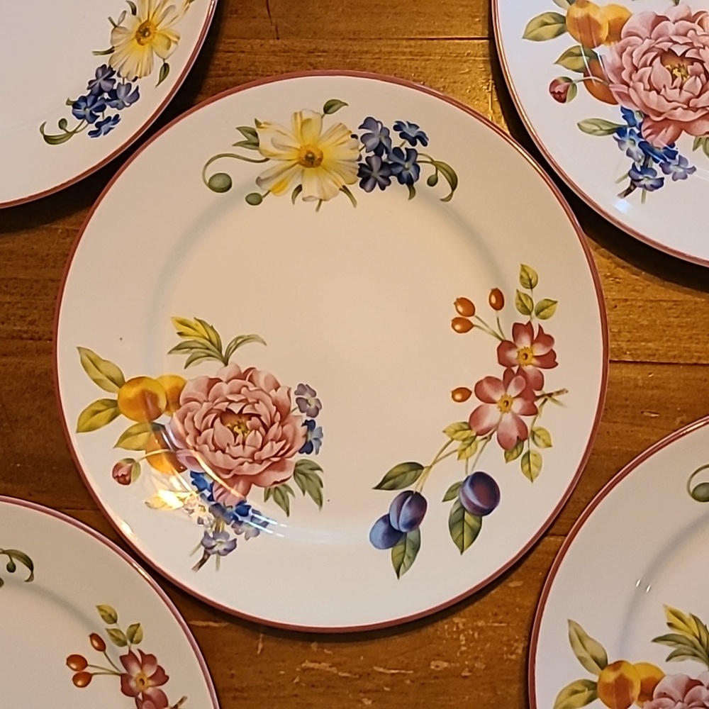 Royal Worcester Ashford Porcelain Fruit And Flowers Dinner Plates X 5